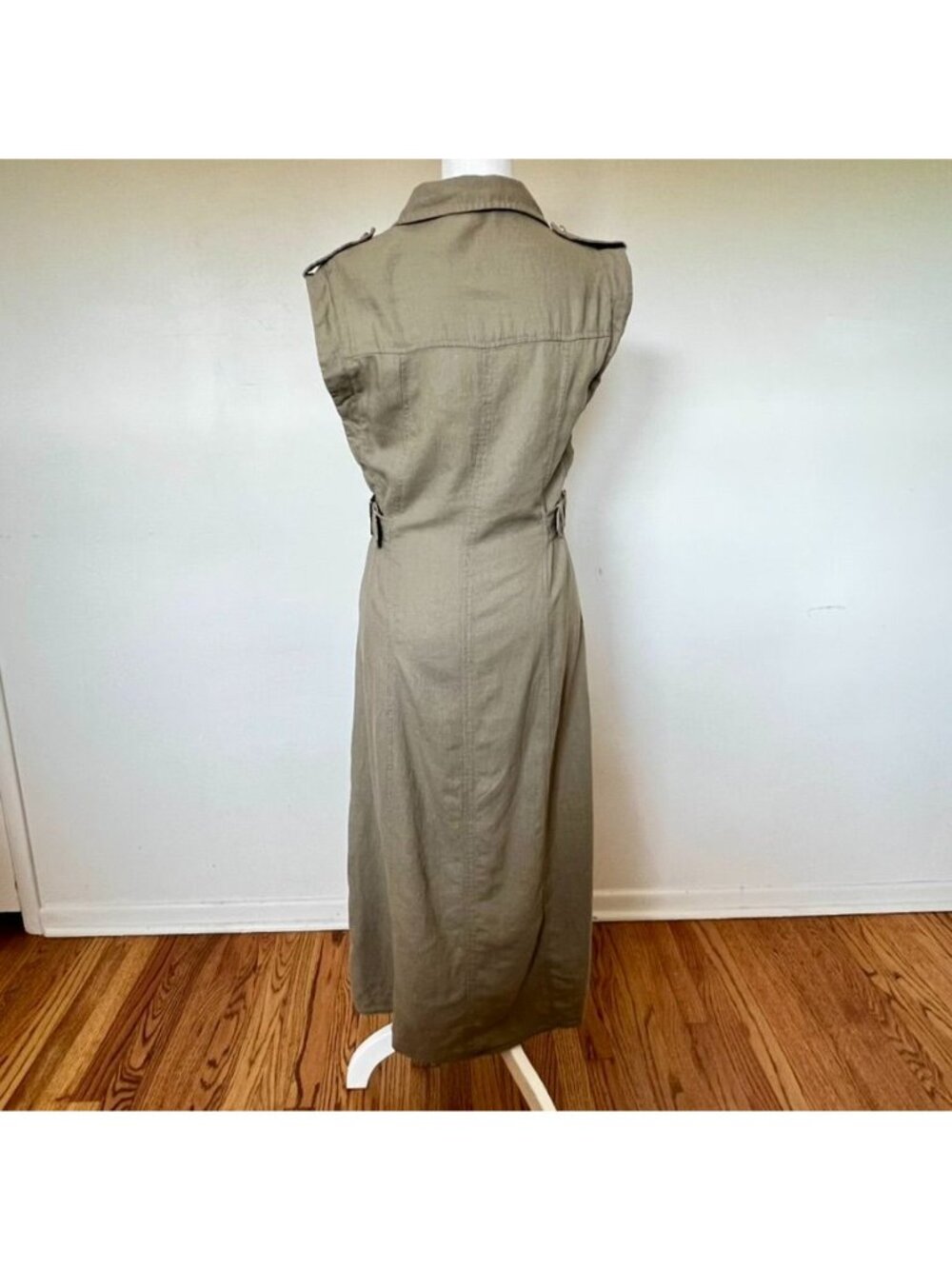 Zara Linen Shirt Dress XS Khaki Olive Euro Summer Safari Button Front Belted - Picture 6 of 16